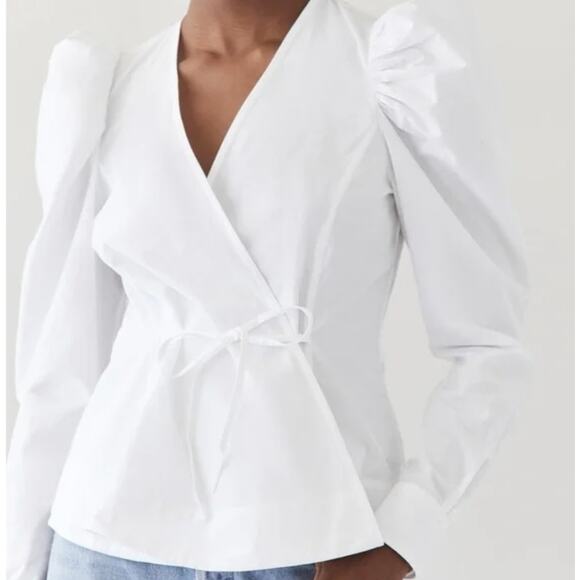 Jason Wu Minimalist Modern Classic Dramatic Puff Sleeve Wrap Poplin Top Blouse S - Picture 1 of 10